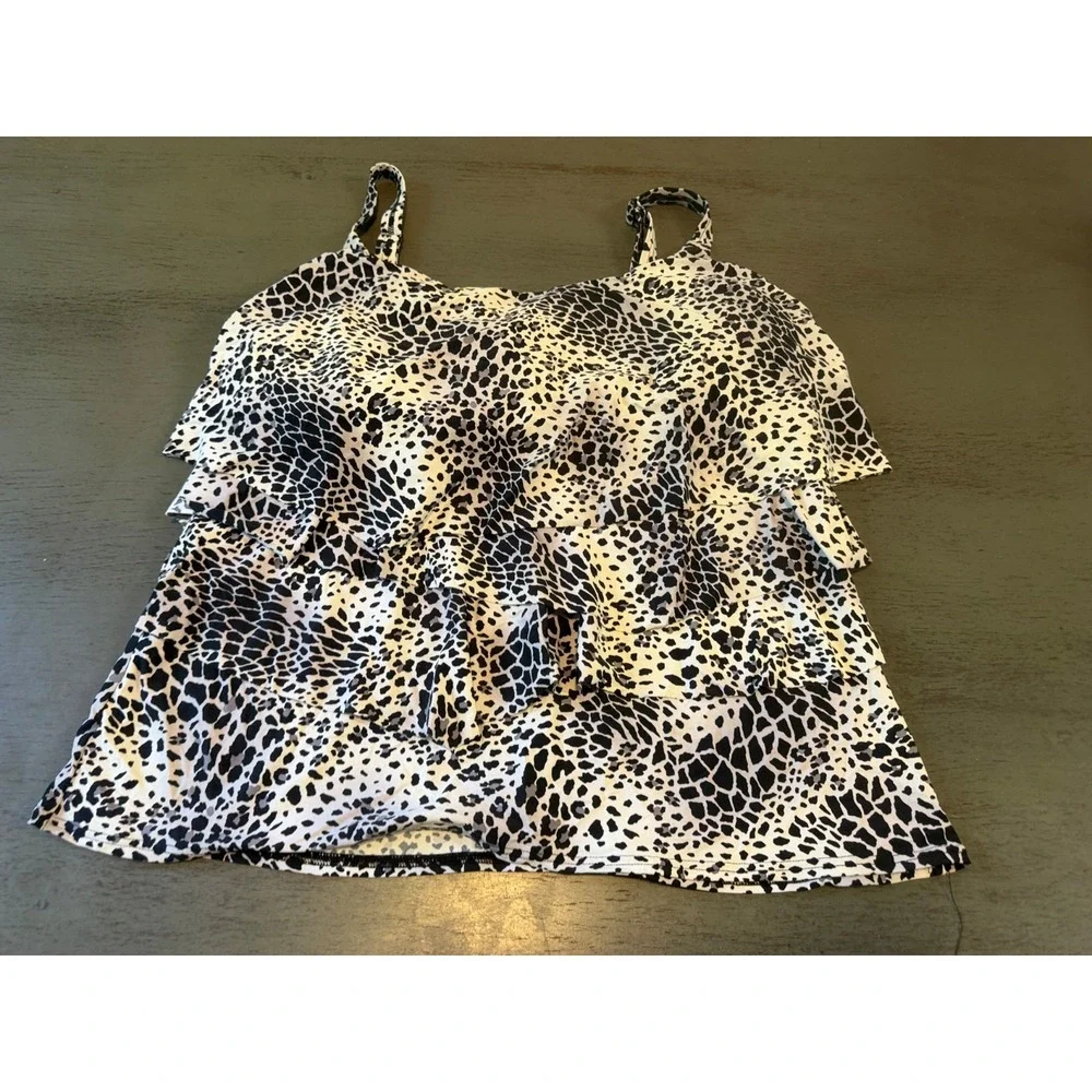 black white gray layered COCO REEF swimsuit top tankini size 38DD - Picture 1 of 2